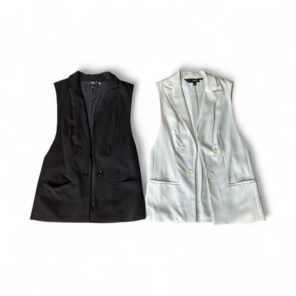 Mossimo Women’s Double Breasted Long Vest Black & Cream Size XS Oversized - Picture 1 of 10